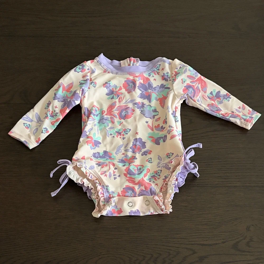 RuffleButts Long Sleeve Princess Meadow One Piece Rash Guard NWOT